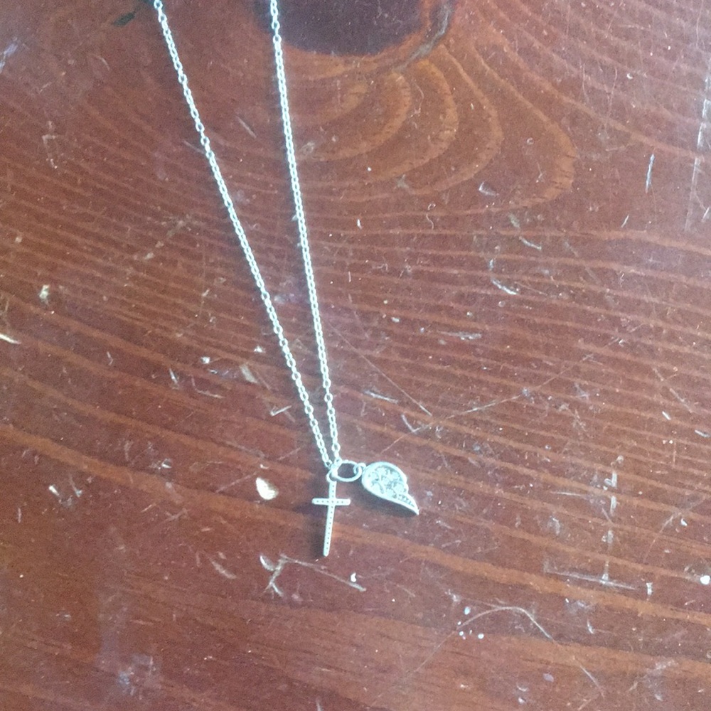 Silver Cross and Angel Winged Necklace